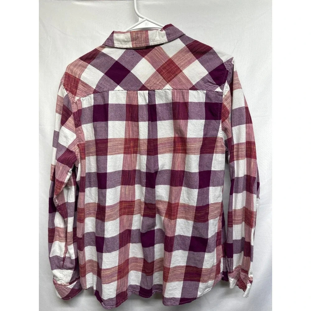 Croft & Barrow Womens XL‎ Plaid Button Down Shirt Long Sleeve Burgundy White